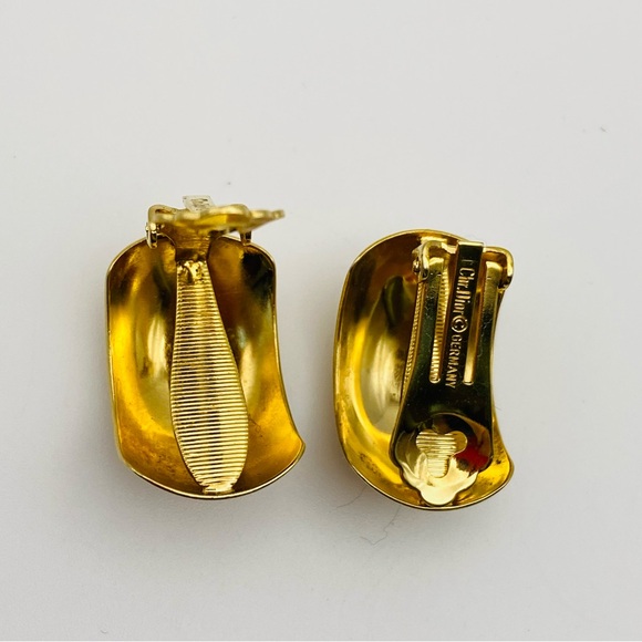 Vintage CHRISTIAN DIOR Earrings Dome Hoop Gold Tone - Picture 7 of 10